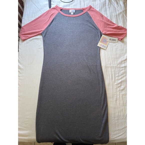 LuLaRoe JULIA Dress Raglan Short Sleeve Gray/Pink BodyCon Stretch Size XS - Picture 1 of 4